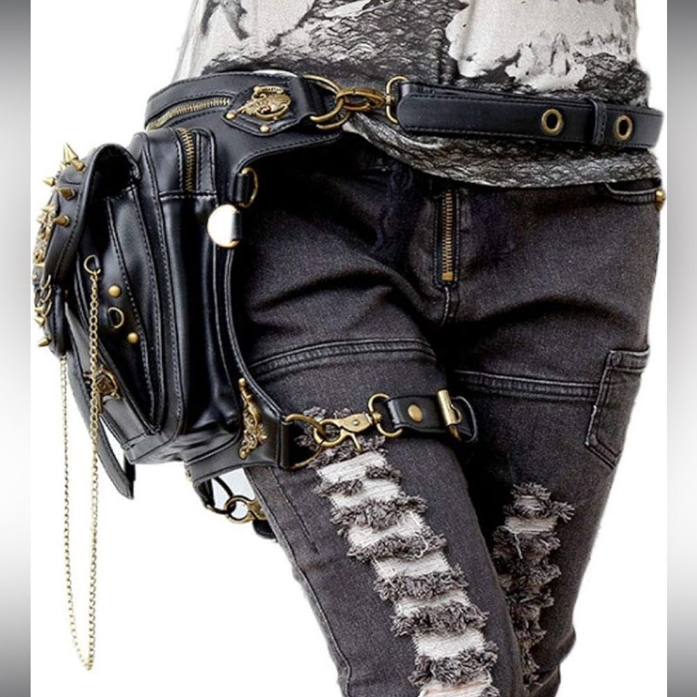 Leather Steampunk Waist Gothic Men & Women Mini Travel Black Bag